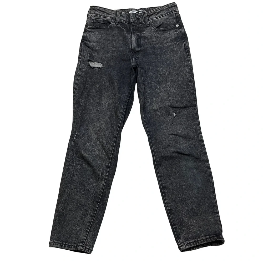Old Navy Jeans‎ Womens 4 Black OG Straight High Rise Blackberry Distressed Denim